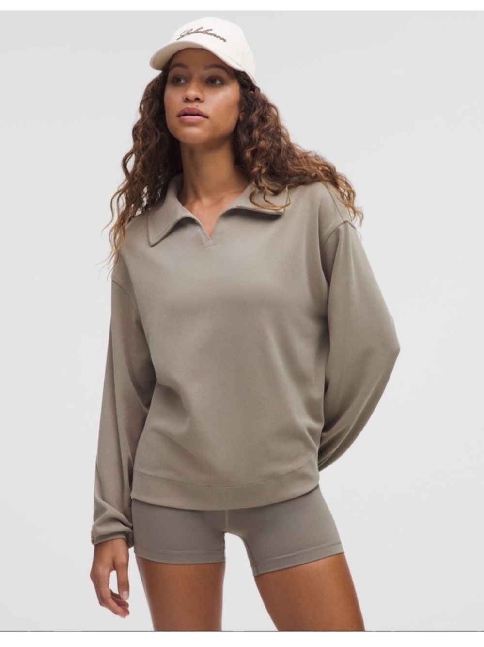 lululemon soft stream pique oversized polo in warm ash gray